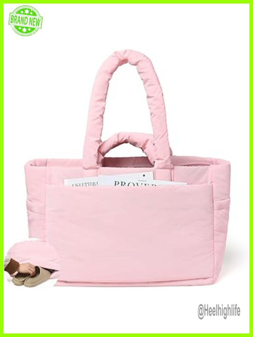 Puffer Tote Bag, Tech Fabric, Lightweight, 20L, Waterproof, Laptop Compartment